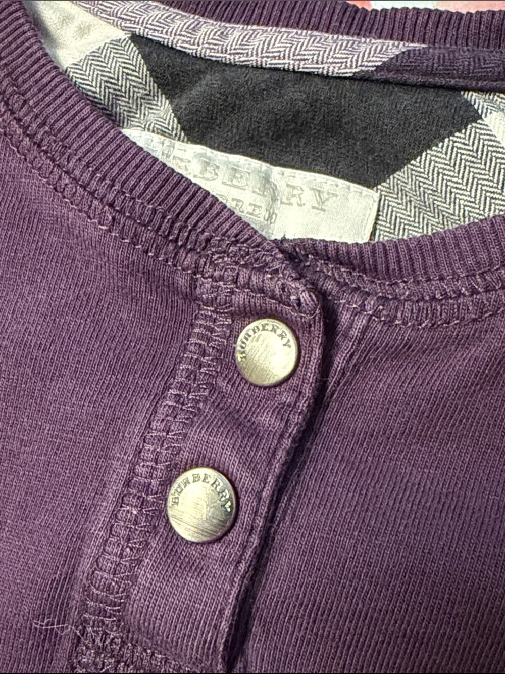 Burberry Purple Gray White Plaid Ruffle Long Sleeve Dress 3Y